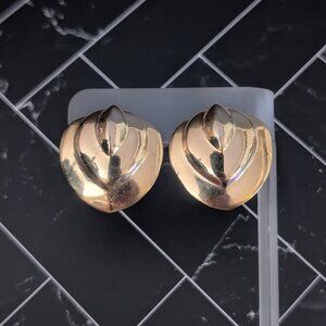 Vintage Clip On Earrings Large Statement Gold Tone Layered Leaf Design 1.25"